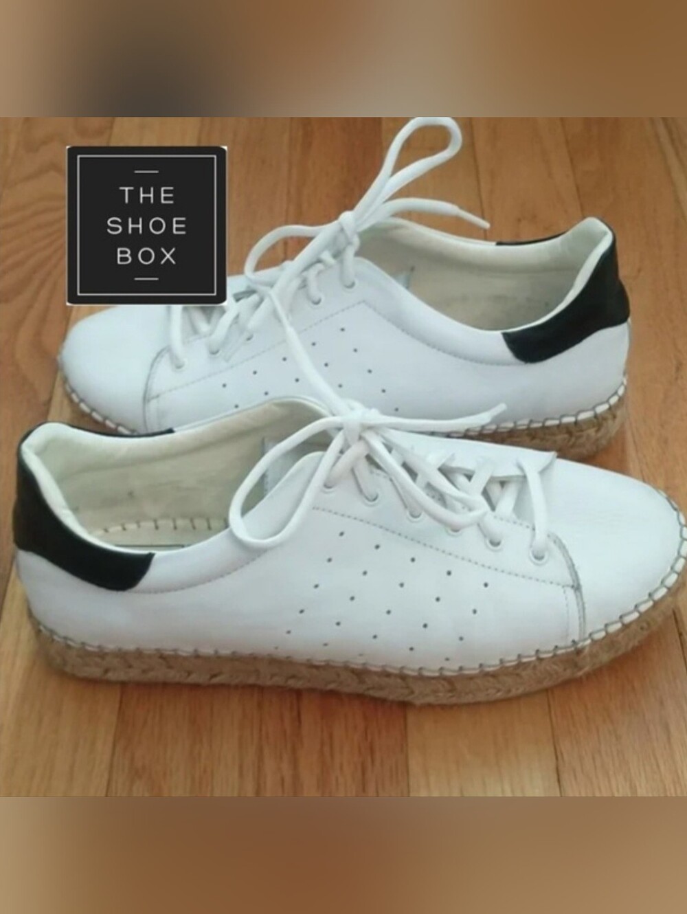 The Shoe Box white espadrille platform sneaker, 9, CB2328